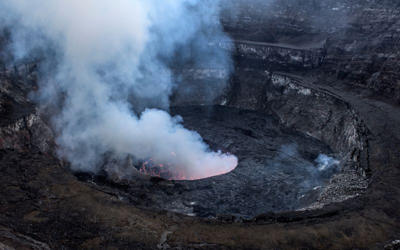 Crater of nyiragongo volcano in eruption