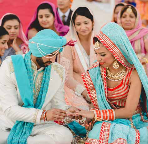punjabi wedding couples exchanging rings