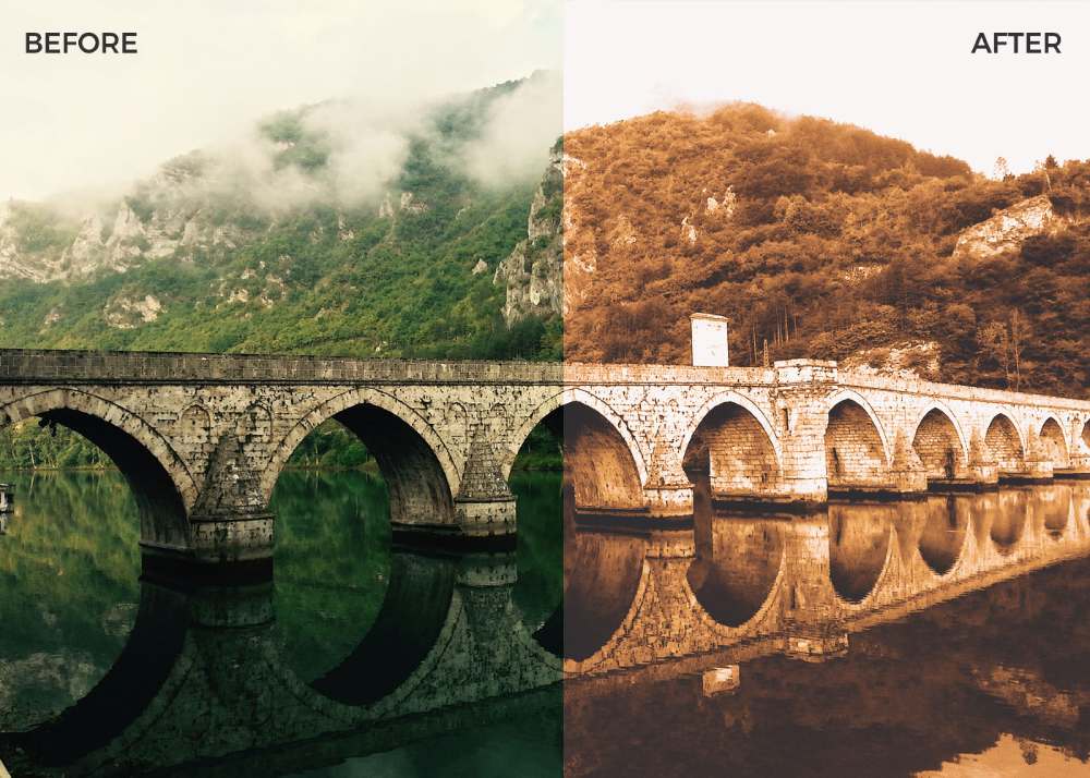 before & after image of a bridge
