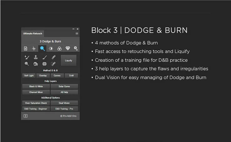 Dodge and burn- beauty retouching panel