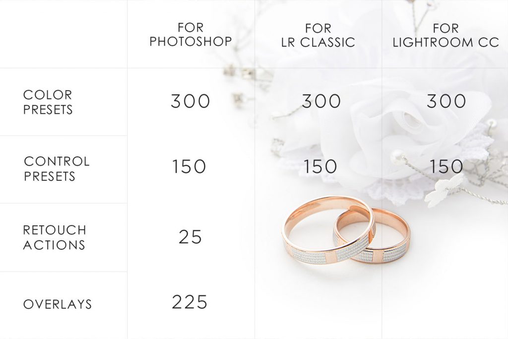 lightroom wedding presets common info table