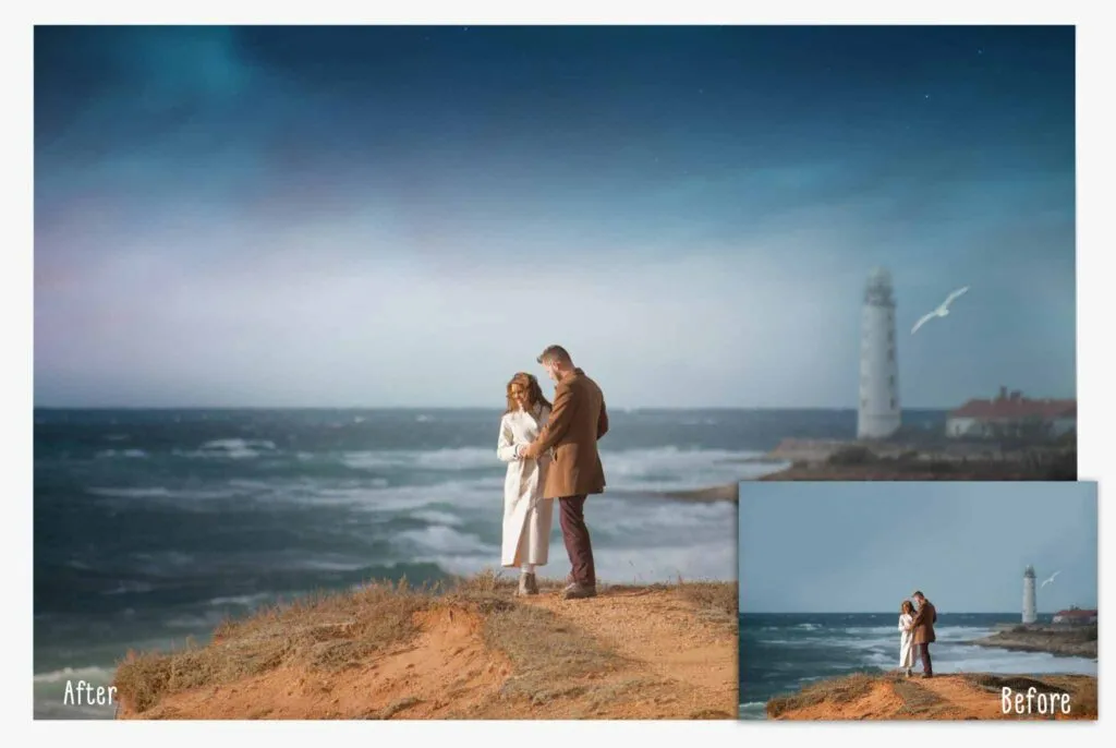 Couple before and after sky overlays bundle