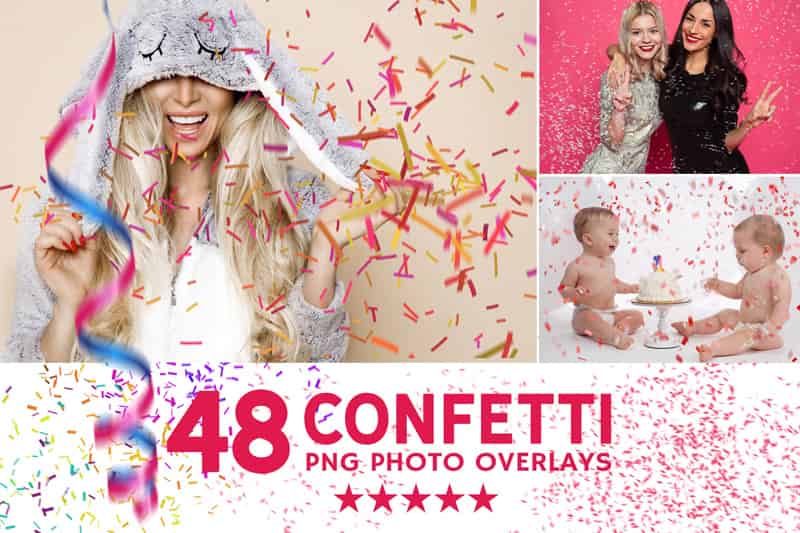 demo collage of happy people photos with confetti png overlays