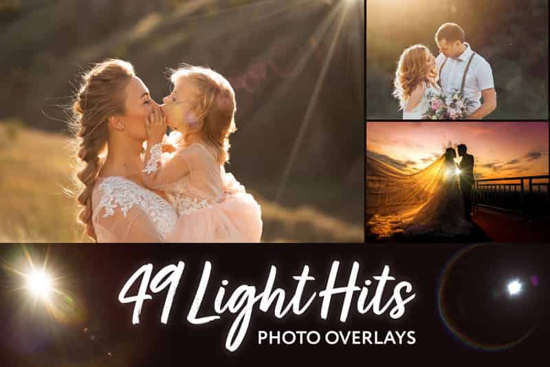 A couple images' collage with light hit overlays