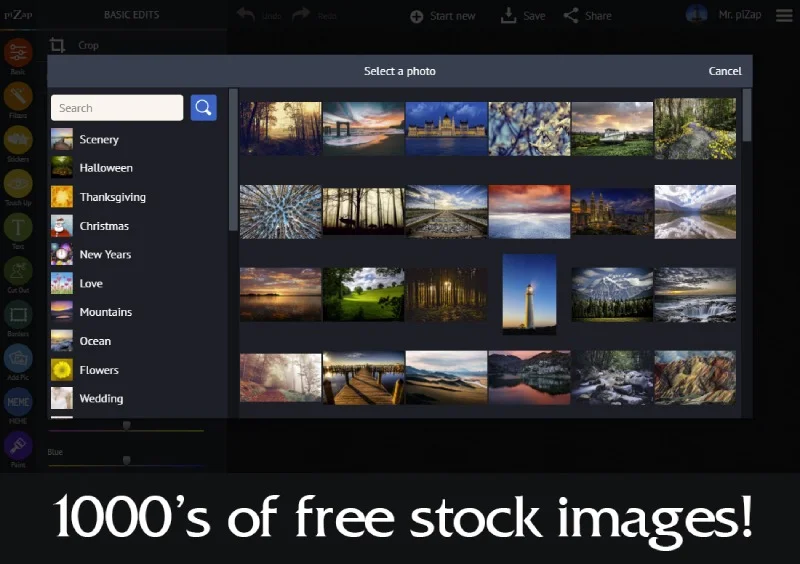 online photo editing tool with over 1000 free stock images