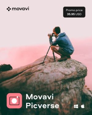 movavi picverse cover with a man shooting from a cliff