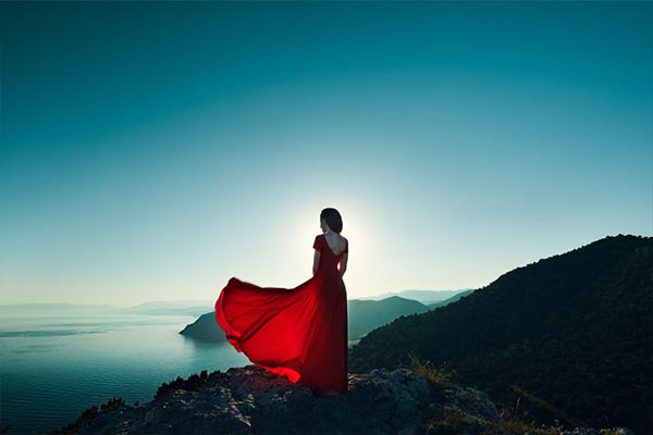 woman in a red dress