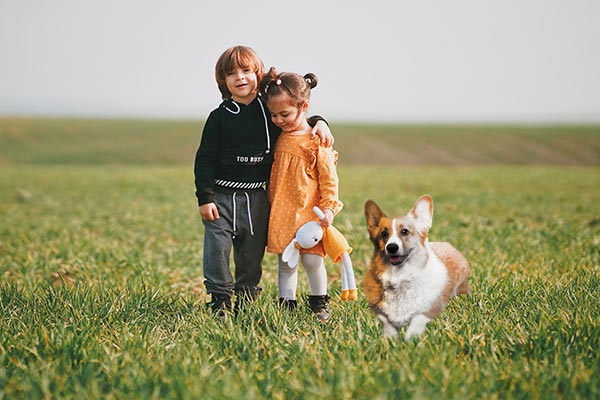 Dog cutout applied on 2 kids photo