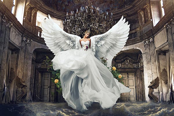 advanced photo compositing of a bride