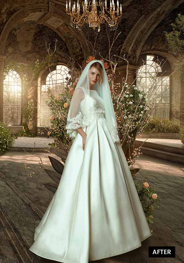 a standing bride after compositing preview