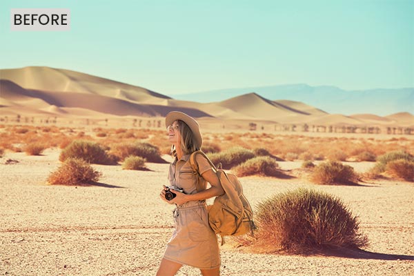 A women tourist in a desert