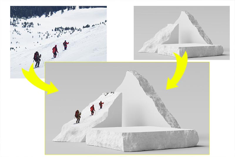 example of a snow mountain photo compositing with Photoshop