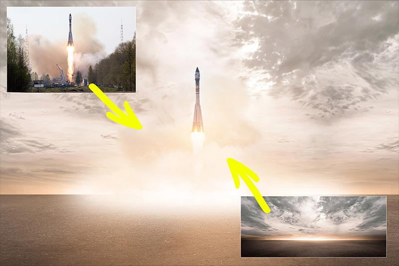 Composite of a missile using Photoshop