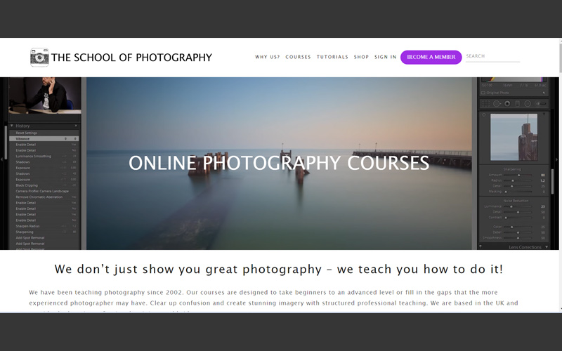 Homepage of the school of photography website
