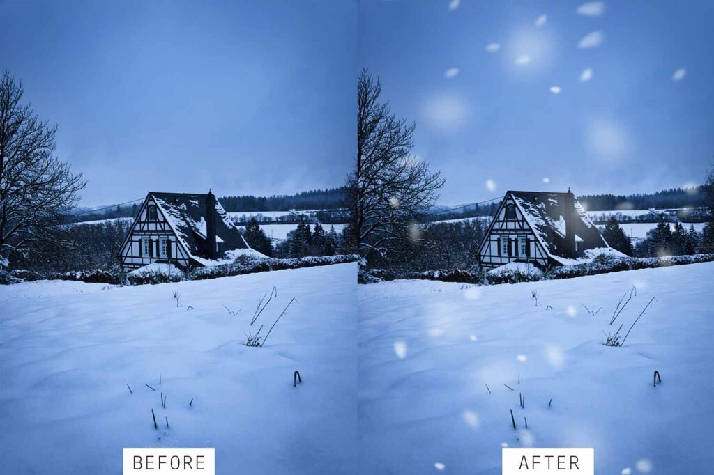 before and after image with snow overlay