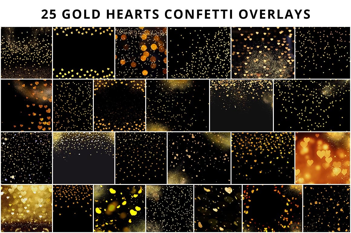 gold hearts confetti overlays