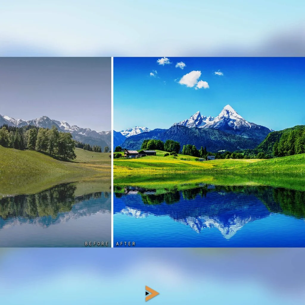 landscape image without and with the effect