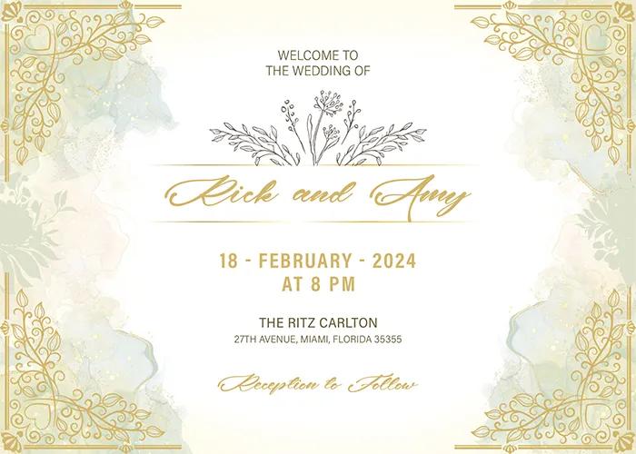 Golden floral wedding invite