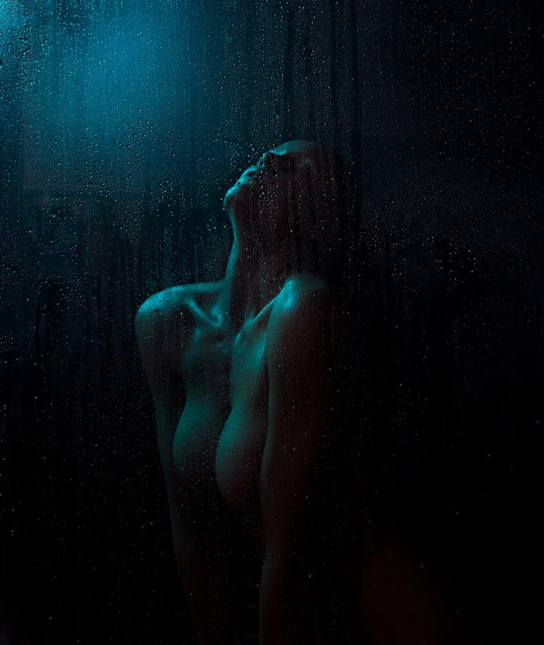 Blue light dark shower photography