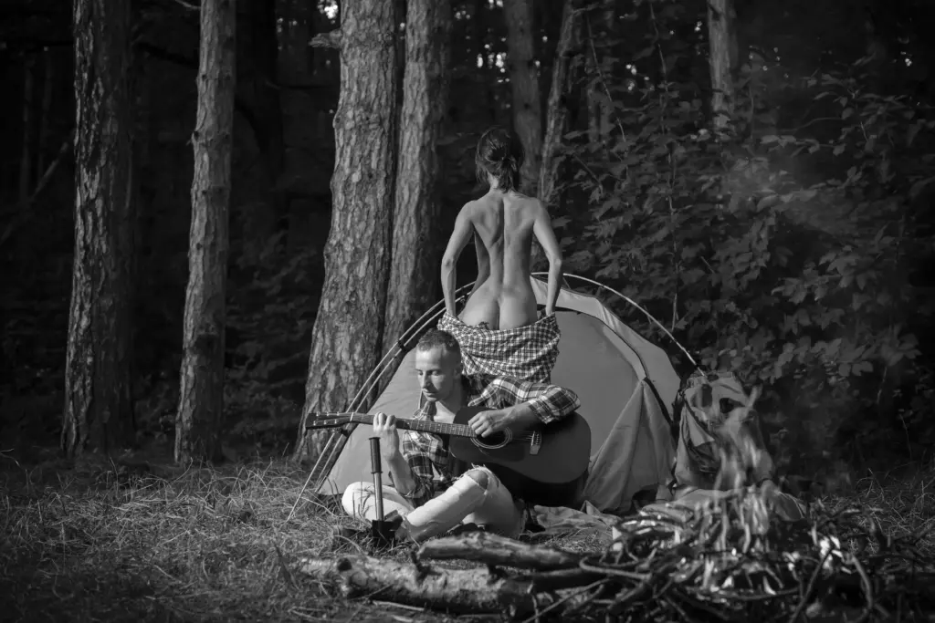 Nude girl camping