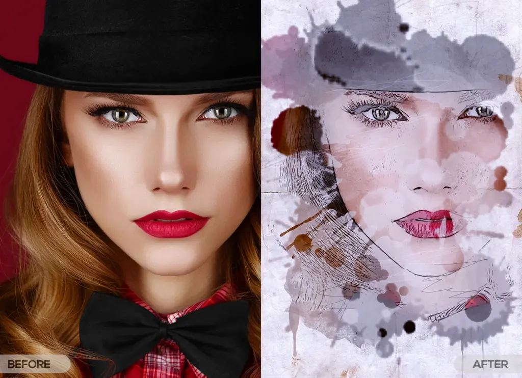 photography templates for photoshop | Watercolor photo effect before after