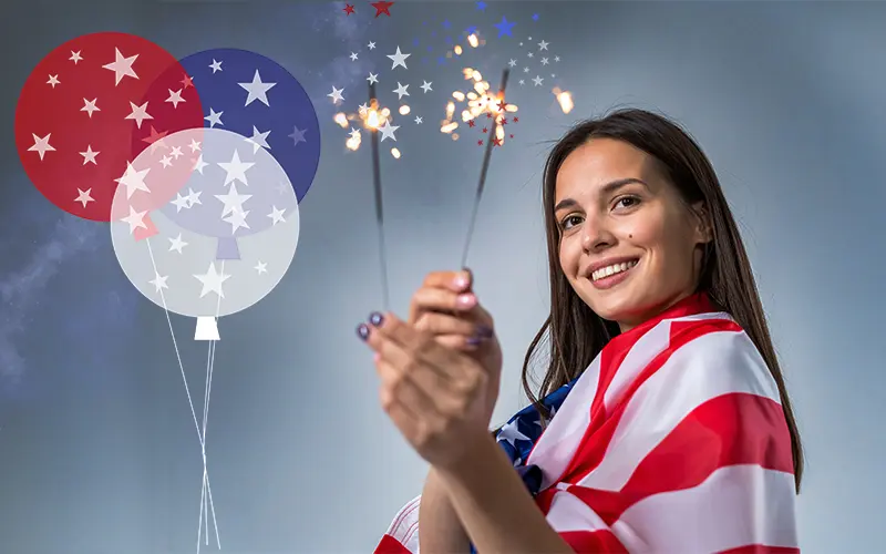 US flag themed balloons effect