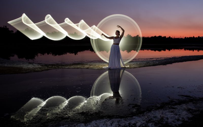 Woman posing for light painting