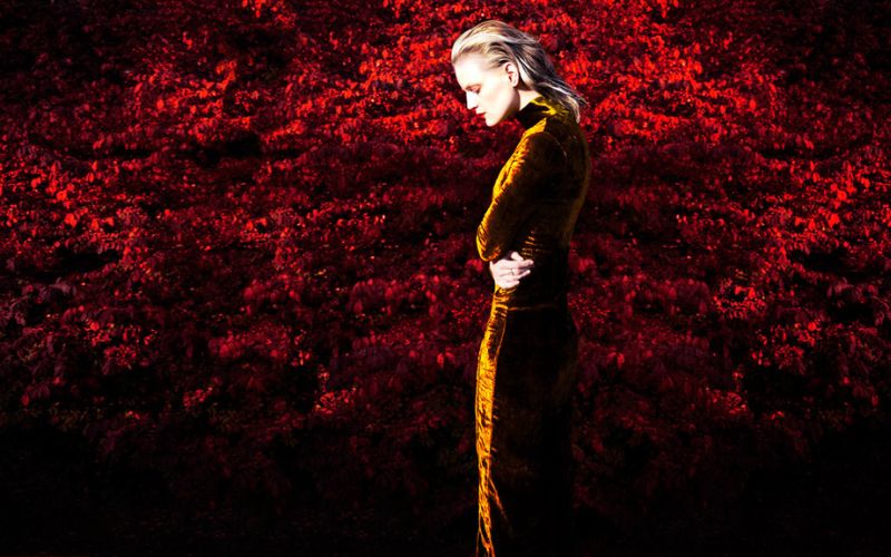 A beautiful image featuring a women in red and black background