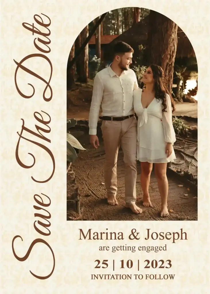 Beige vertical model, rustic save the date templates, boho save the date templates