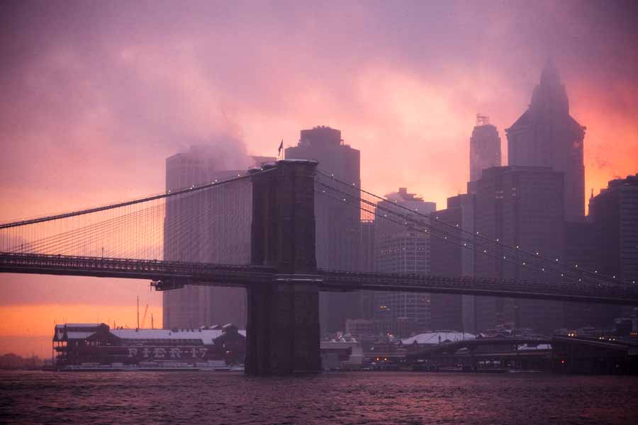 New_York_- Polluted Cityscape-Crossbridge-Silhouette-During- Sunset