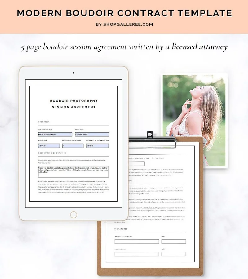 boudoir photo shoot, boudoir photography package contract, boudoir session cancellation policy