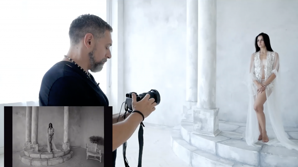 image of photographer dan hecho taking picture of a model, nude photography workshop