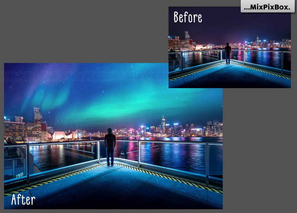 man's silhouette with overlay applied before and after pic