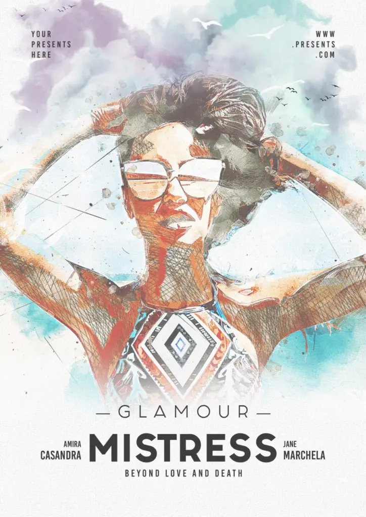 glam movie poster template, poster design template, high-resolution movie poster PSD, Hollywood poster template, action movie poster PSD, drama poster template