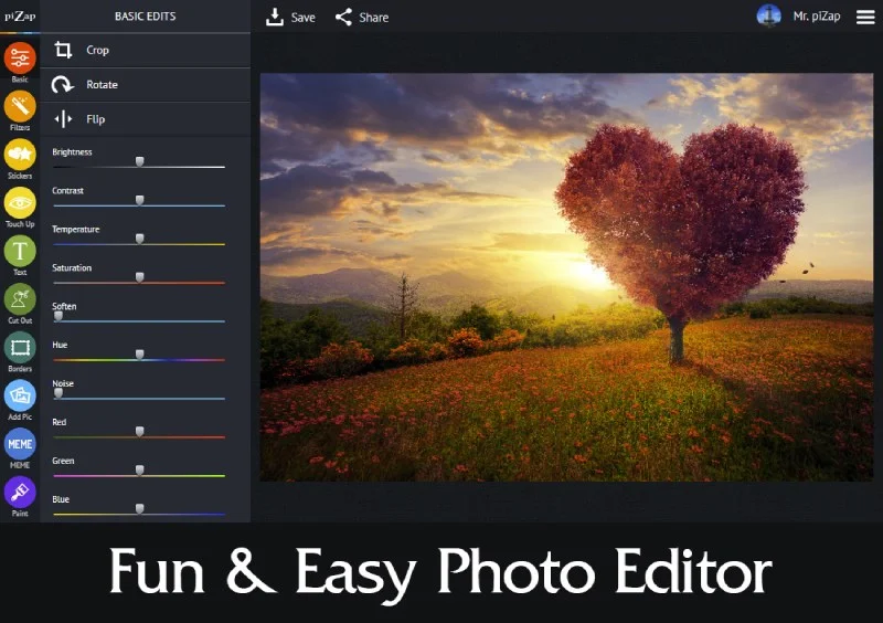 Fun and easy photo editor app, browser-based photo editor, online photo enhancer
