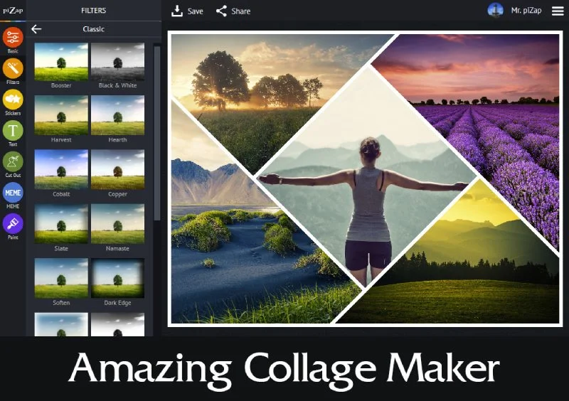 amazing collage maker, online blur tool, online face editor, online photo sharpening, online photo contrast adjuster