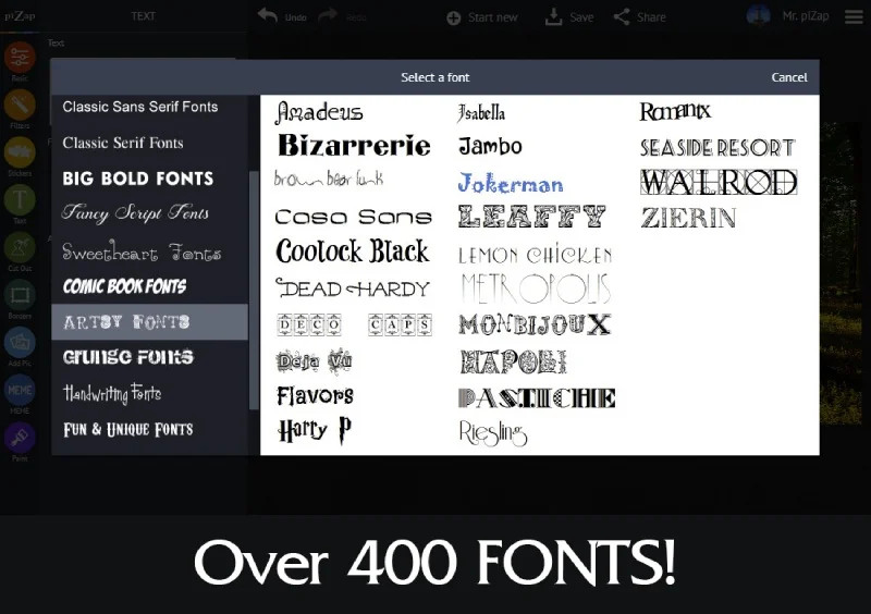 this tool has over 400 fonts, photo manipulation tool, online HDR editor, online RAW photo editor