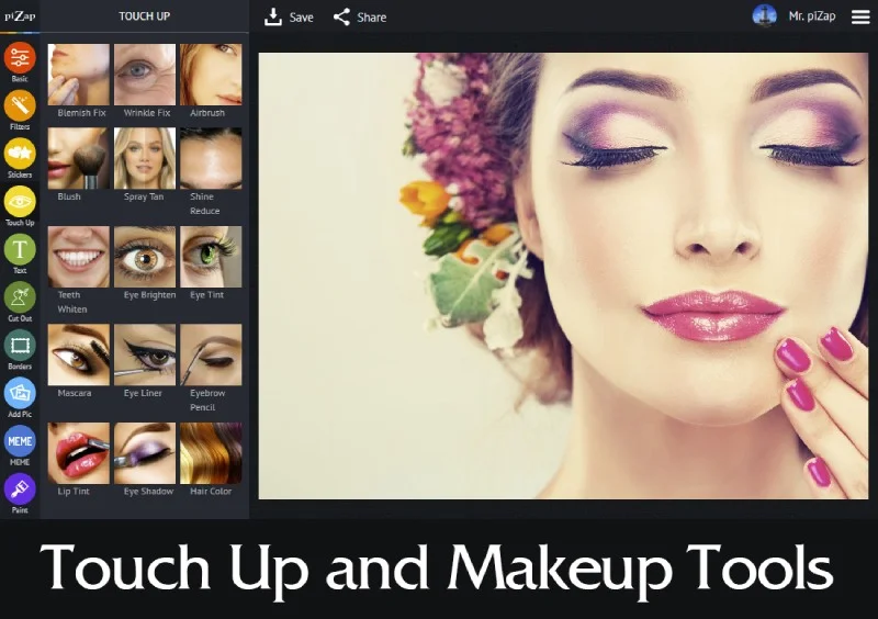Touch up and make up tools, online batch photo editing, web-based graphic design, online text on photo tool, background blur online, instant portrait enhancer