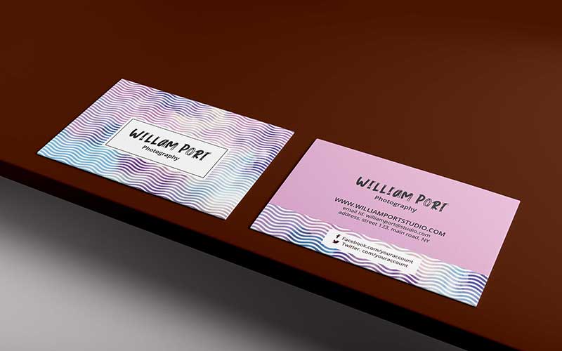 An image of a horizontal business card, unique photography business card, photography business card mockup