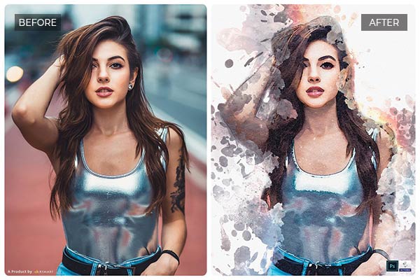 PhotoWhoa - 19 In 1 Supreme Fantasy Photoshop Actions Bundle 2 Splashed modern watercolor art