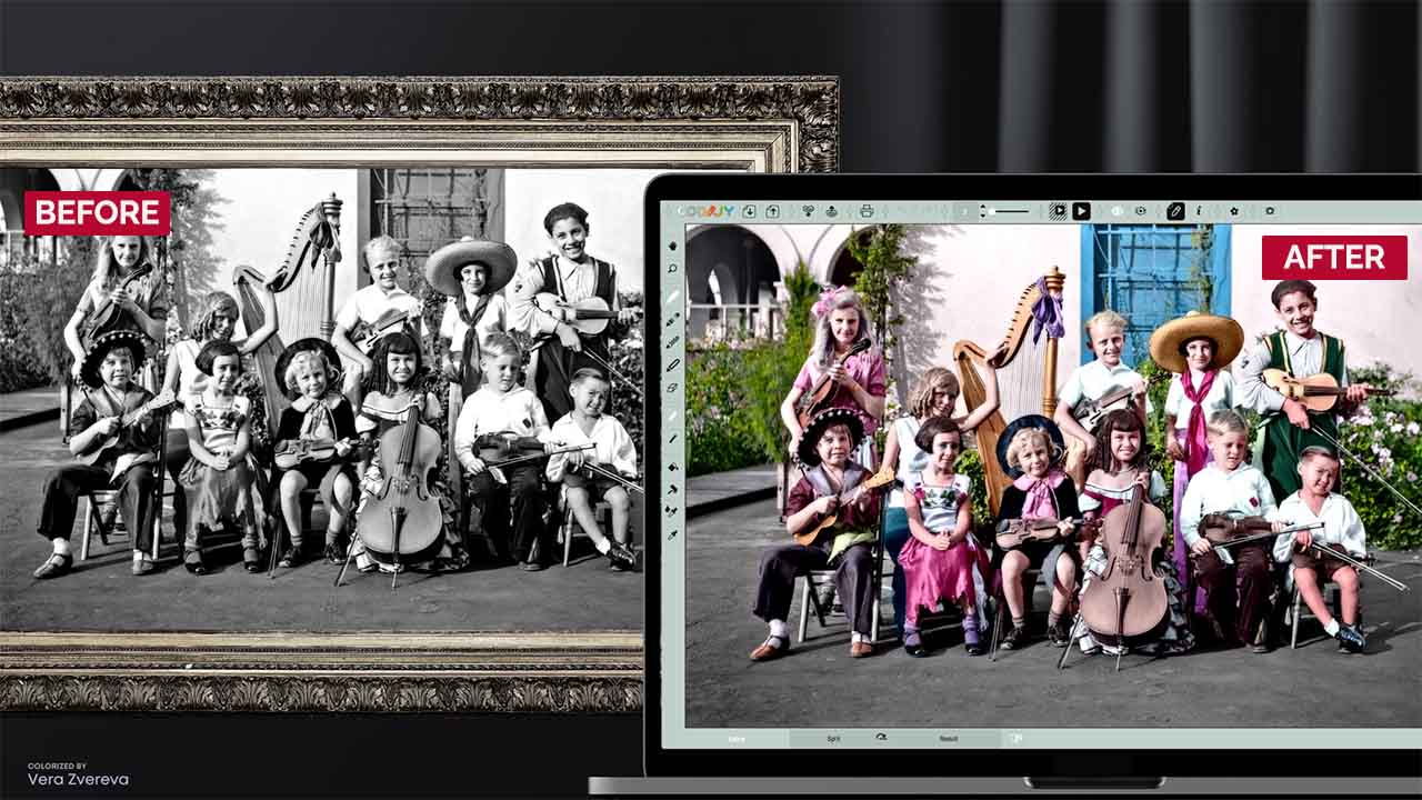 A before and after photo of children's orchestra