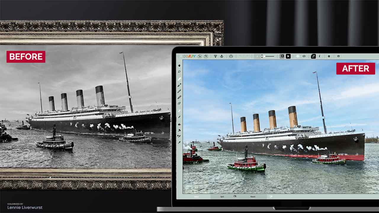 Colorizer Pro before after preview of a ship
