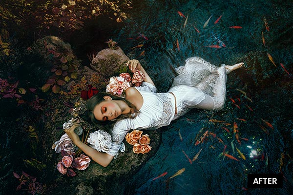 model posing in a river after preview
