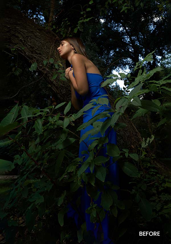 Model posing in the forest