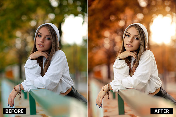 Before & after preview of a female portrait