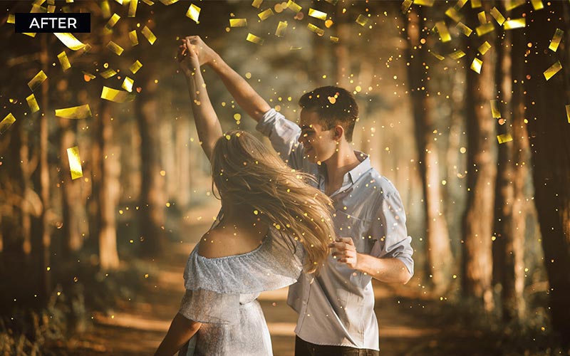 Confetti overlays added on a couples photo