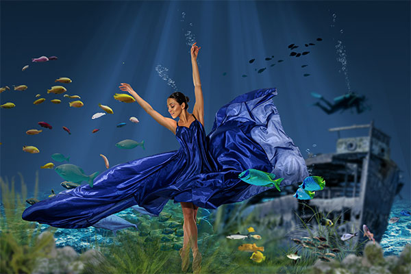 Female model posing underwater