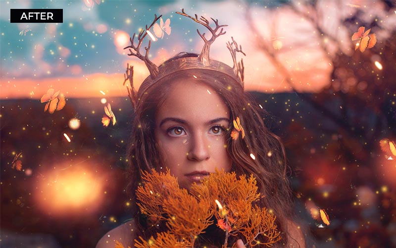 Firefly overlay added on a mystical female portrait