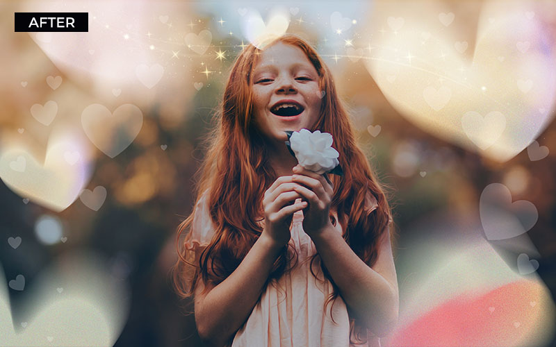 Heart overlays added on a girls photo