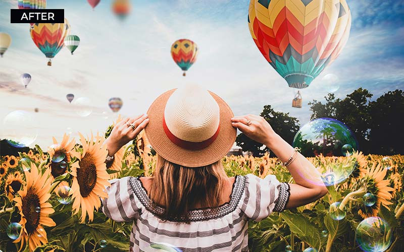 Girls photo edited with hot air balloon overlays